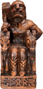 进口 坐姿Norse God Thor雕像木质饰面棕色