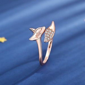 可爱玫瑰金狐狸戒指形动物微钻石戒指礼品戒指女性