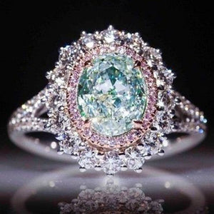 欧美时尚戒指~新款粉色水晶钻石戒指 女镶嵌绿色托帕石彩宝饰品