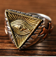 將圖片載入圖庫檢視器 威卡纯银  S925纯银饰品泰银做旧古埃及法老三角形上帝之眼男士戒指
