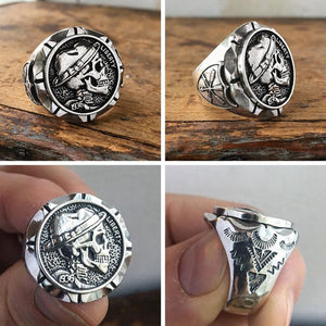 流浪汉勇敢合金骷髅戒指男士墨西哥印第安摩托风格硬币戒指礼物
