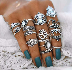 欧美时尚戒指~欧美时尚饰品新款亚马逊流行16件套澳宝戒指套