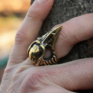欧美时尚戒指~万圣节饰品 古青铜乌鸦鸟骷髅头3D戒指 可调男士戒指