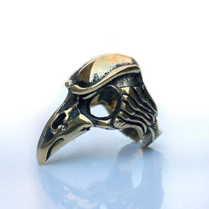 欧美时尚戒指~万圣节饰品 古青铜乌鸦鸟骷髅头3D戒指 可调男士戒指