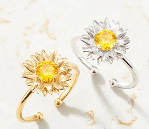 欧美时尚戒指~时尚个性气质雏菊向日葵锆石戒指甜美花朵开口戒指