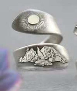 欧美时尚戒指~欧美新款励志日出月亮仙人掌开口手拉丝缠绕戒指