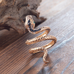 欧美时尚戒指~指环 欧美创意蛇形微镶宝蓝锆石男女戒指