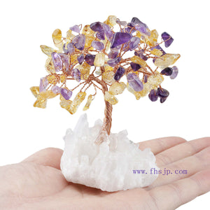 白水晶晶簇底座生命树 能量发生器 摆件水晶碎石许愿树创意简约家居礼品