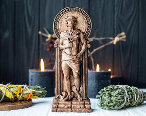 神秘学收藏~进口 赫尔墨斯HERME手工木雕像 希腊奥林匹亚异教徒神众神的使者