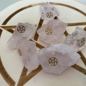 金五芒星自然能量粉水晶原石祭坛摆件  消磁矿石展示品 收藏品 仪式工具