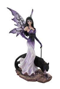 能量雕像系列~*美国进口带黑豹宠物雕像的紫色仙女行走雕像