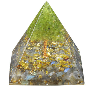 树脂金字塔摆件 橄榄石组合水晶碎石生命树 能量发生器 家居摆设