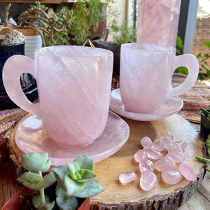 天然粉水晶原矿水晶茶杯女粉色高端主人杯原石打磨品杯高档茶具