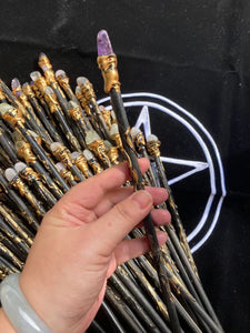 FHSJP 威卡水晶魔法棒工艺品仪式道具涟漪金漆权杖  魔法杖