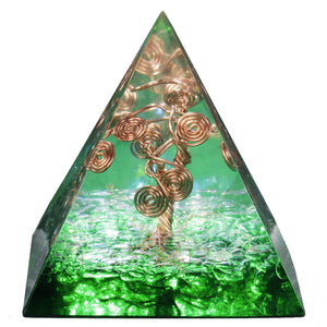 天然水晶能量金字塔铜线绕生命树树脂摆件 家居桌面 能量发生器 饰品
