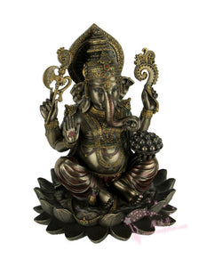 能量雕像系列~进口Ganesha甘尼萨坐在荷花上手持圣物雕像 印度神像湿婆儿子