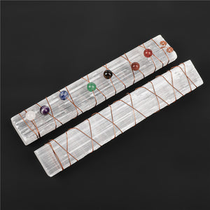 QML 创意欧美创意 天然白石膏片绕丝穿8mm圆珠子Chakra风格七颗石