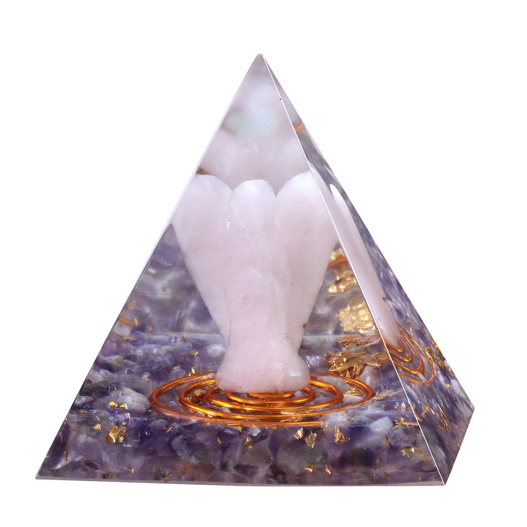 天然粉晶雕刻天使水晶能量金字塔 水晶碎石能量凝聚冥想 能量发生器