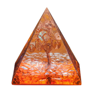 天然水晶能量金字塔铜线绕生命树树脂摆件 家居桌面 能量发生器 饰品