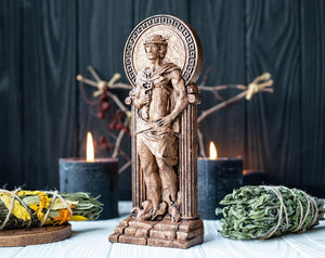 神秘学收藏~进口 赫尔墨斯HERME手工木雕像 希腊奥林匹亚异教徒神众神的使者