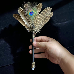 FHSJP 新款WITCHmace魔法棒magic stick孔雀羽毛白水晶权杖仪式道具 魔法杖