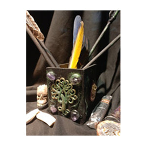 手工艺生命之树紫水晶笔筒 木质文具收纳筒 木质方形笔筒
