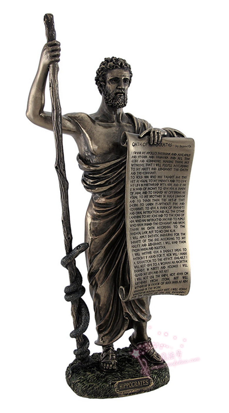 能量雕像系列~古铜希波克拉底Hippocrates医学之父雕像手持希波克拉底誓言医神