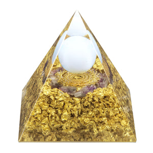 天然水晶圆珠浮空造型 树脂金字塔水晶碎石能量摆件冥想 能量发生器