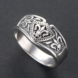 欧美泰银做旧十字军花潮酷个性男女戒指