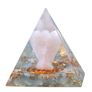 天然粉晶雕刻天使水晶能量金字塔 水晶碎石能量凝聚冥想 能量发生器
