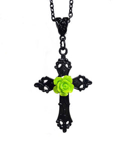 哥特式创意花朵图案十字架吊坠项链 欧美热销时尚新品