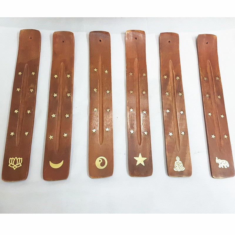 新款创意印度手工木香板香炉香托嵌铜  宗教图案抛光相板现货