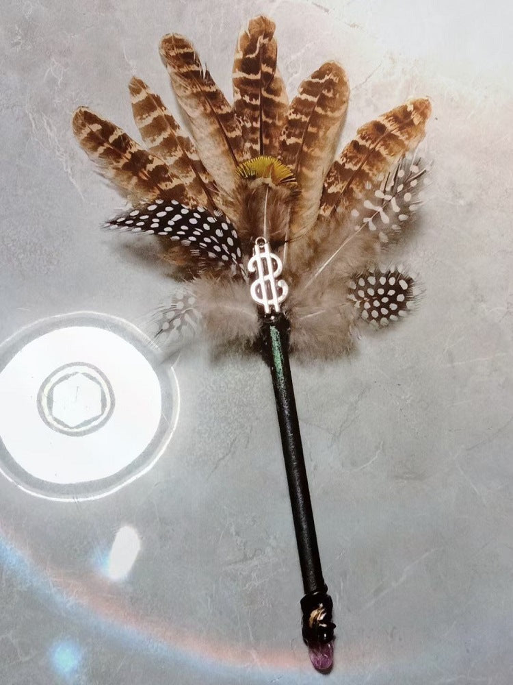 FHSJP 新款WITCHmace魔法棒magic stick孔雀羽毛白水晶权杖仪式道具 魔法杖