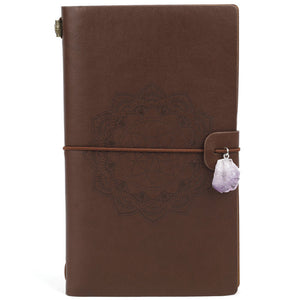 深棕色MOFA笔记本印三相女神曼荼罗图案搭紫水晶配件饰品