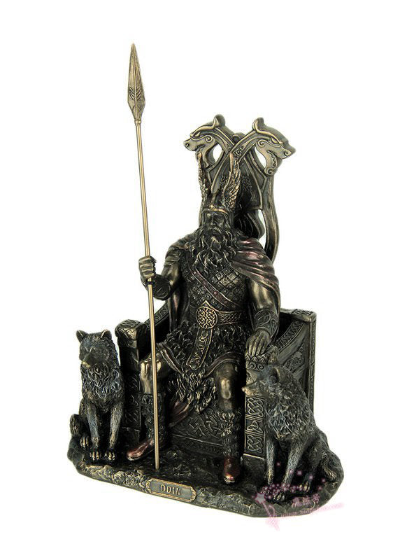 能量雕像系列~*进口北欧父神奥丁与狼王座青铜雕像