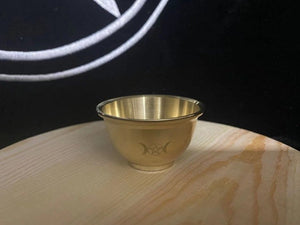 黄铜三相月小圣杯 雕刻纯铜MINI杯Wicca迷你碗