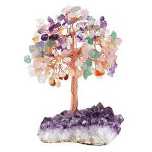 天然紫晶花原矿石不规则底座树水晶碎石叶子发财树 能量发生器 摆件