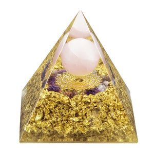 天然水晶圆珠浮空造型 树脂金字塔水晶碎石能量摆件冥想 能量发生器