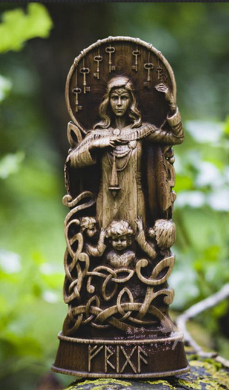 神秘学收藏~ Frigga手工木制小雕像 阿斯加德女王和最高的女神