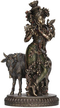 將圖片載入圖庫檢視器 神秘学收藏~10.5英寸印度教神克里希纳和圣牛古色古香的青铜饰面雕塑雕像
