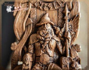进口奥丁手工橡木雕 父神维京异教徒阿萨特鲁异教徒神和北欧木雕
