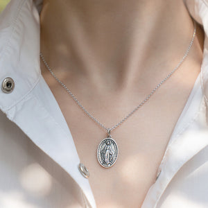 哥特萝莉银饰天主教圣母泰银项链锁骨链简约潮女短款吊坠ins饰品