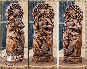 能量雕像系列~进口奥丁 父神 艺术家手工魔法雕像 橡木雕像 独特设计可签名