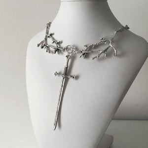 魔法威卡 法式设计感复古树枝十字架链接吊坠链条灵动锁骨链圆珠链合金