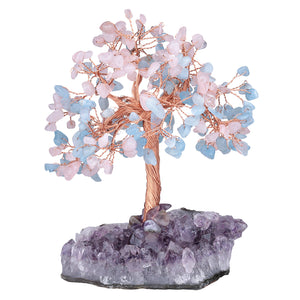 天然紫晶花原矿石不规则底座树水晶碎石叶子发财树 能量发生器 摆件