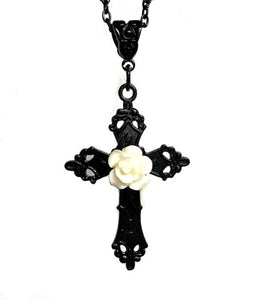 哥特式创意花朵图案十字架吊坠项链 欧美热销时尚新品