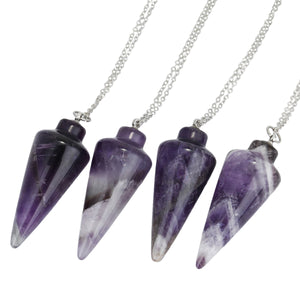 天然水晶紫晶锥形吊坠项链 蛋白石黑玛瑙石头欧美灵摆饰品
