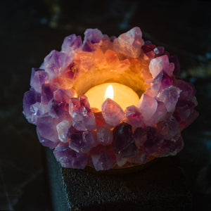 天然水晶手工拼接能量蜡烛台 浪漫仪式摆件