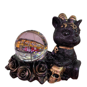 五芒星羊角猫骷髅黑猫树脂球摆件水晶球底座摆件