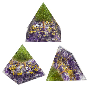 树脂金字塔摆件 橄榄石组合水晶碎石生命树 能量发生器 家居摆设